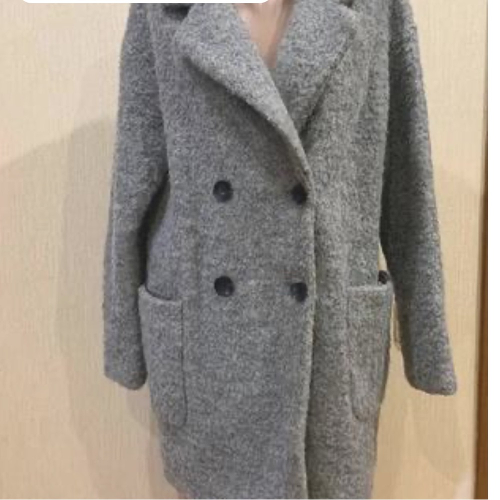 Bershka Women's Charcoal Double-Breasted Pea Coat